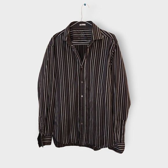 Bugatchi Size Large Shaped Fit 100% Cotton Striped Shirt - Picture 1 of 4
